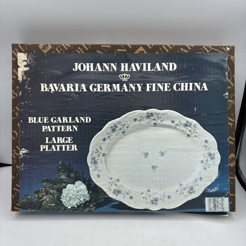 Johann Haviland Large Serving Platter 15" Blue Garland Bavaria Germany Oval